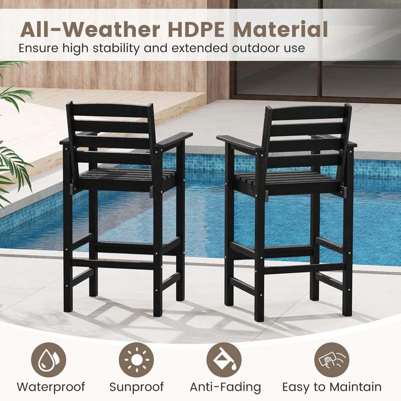 29" Patio Adirondack Bar Chairs Set of 2/4, HDPE Bar Height Chairs with Wide Armrests & Footrest, Outdoor High-Top Slatted Bar Chairs with Backrest