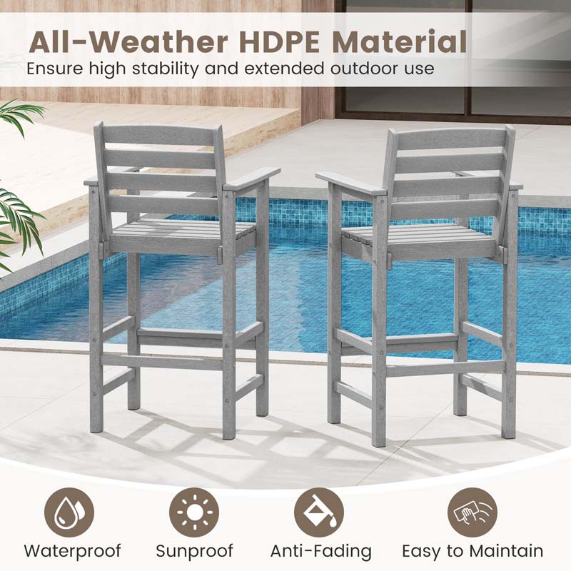 29" Patio Adirondack Bar Chairs Set of 2/4, HDPE Bar Height Chairs with Wide Armrests & Footrest, Outdoor High-Top Slatted Bar Chairs with Backrest