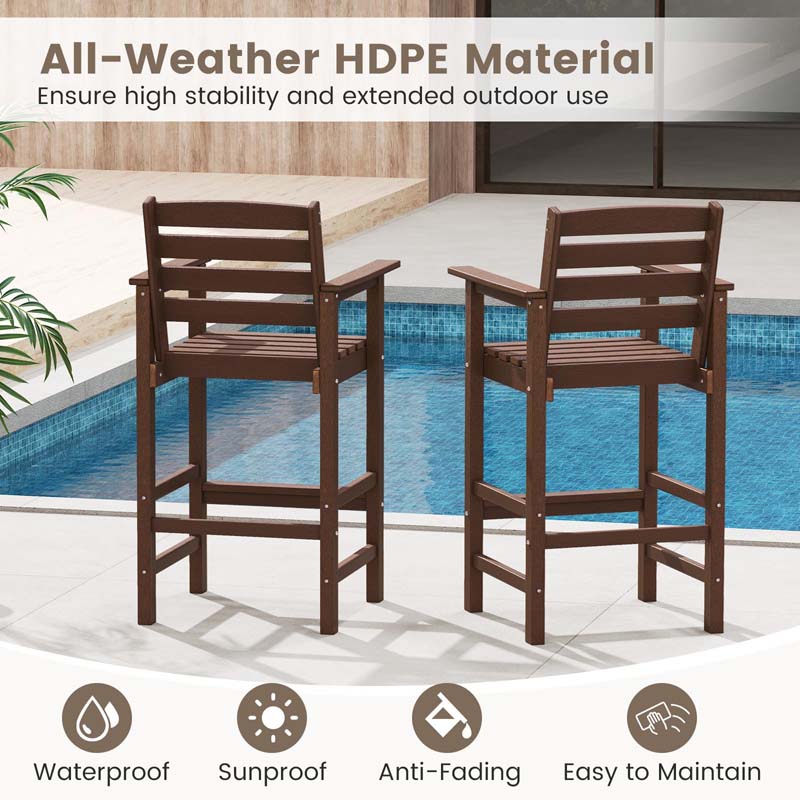 29" Patio Adirondack Bar Chairs Set of 2/4, HDPE Bar Height Chairs with Wide Armrests & Footrest, Outdoor High-Top Slatted Bar Chairs with Backrest