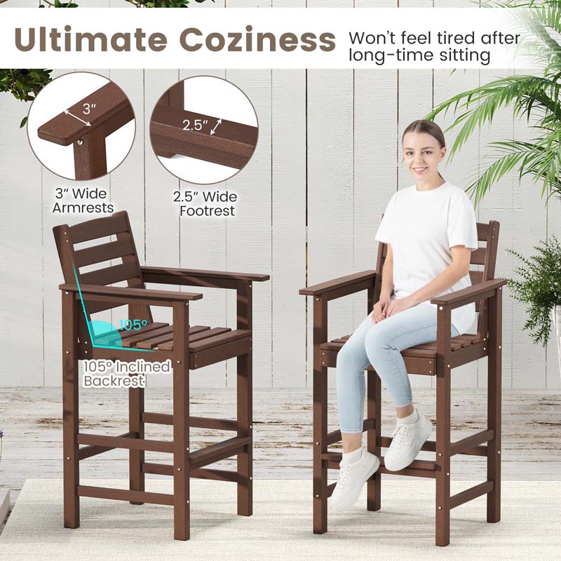 29" Patio Adirondack Bar Chairs Set of 2/4, HDPE Bar Height Chairs with Wide Armrests & Footrest, Outdoor High-Top Slatted Bar Chairs with Backrest