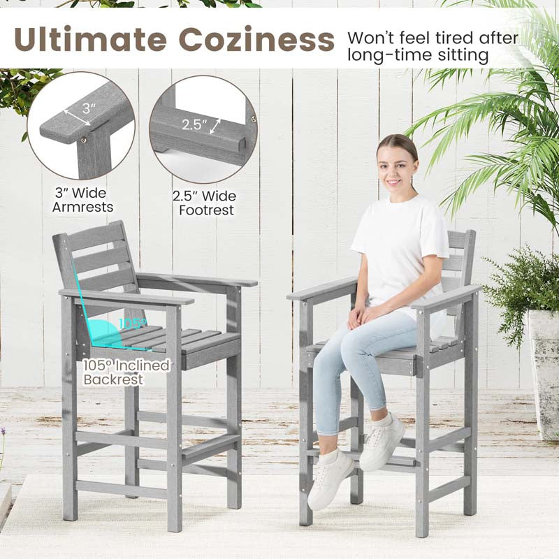 29" Patio Adirondack Bar Chairs Set of 2/4, HDPE Bar Height Chairs with Wide Armrests & Footrest, Outdoor High-Top Slatted Bar Chairs with Backrest