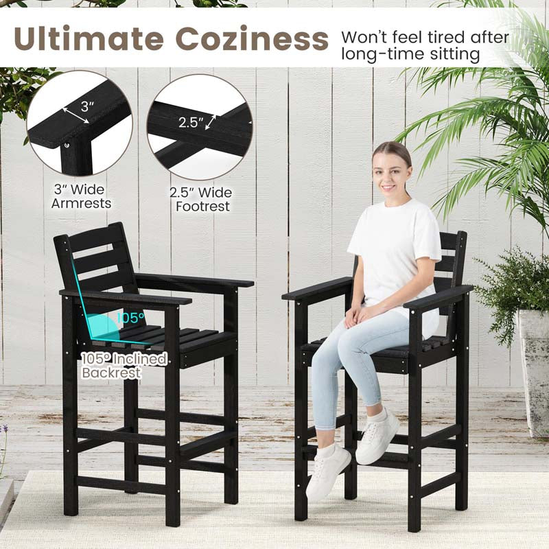 29" Patio Adirondack Bar Chairs Set of 2/4, HDPE Bar Height Chairs with Wide Armrests & Footrest, Outdoor High-Top Slatted Bar Chairs with Backrest