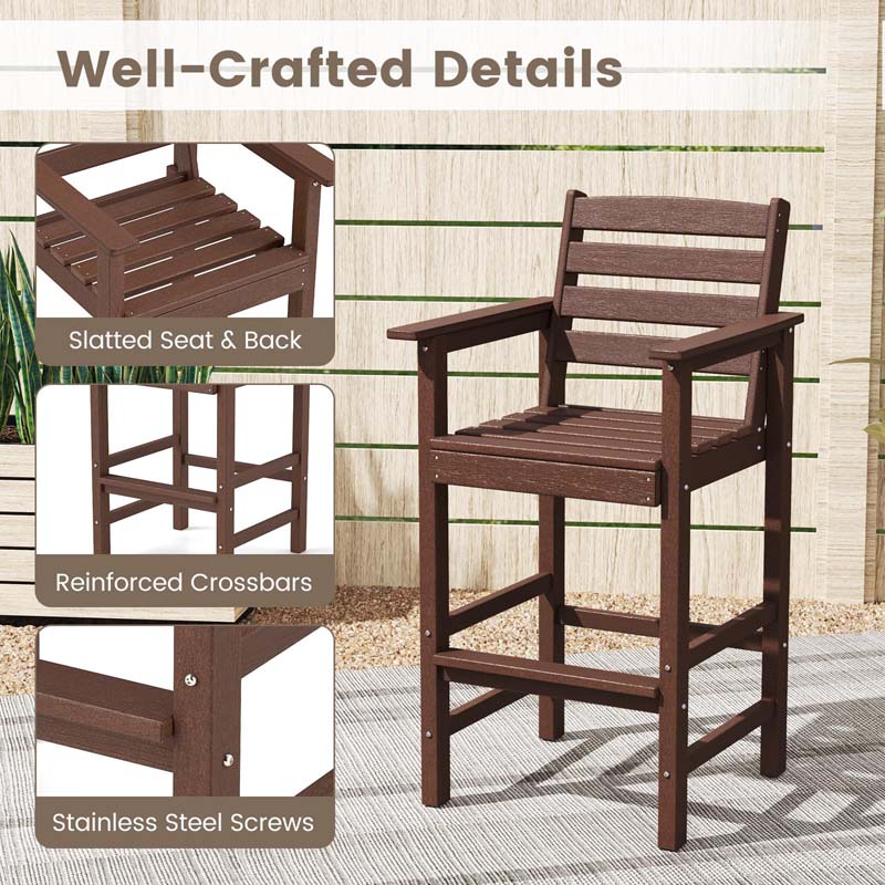 29" Patio Adirondack Bar Chairs Set of 2/4, HDPE Bar Height Chairs with Wide Armrests & Footrest, Outdoor High-Top Slatted Bar Chairs with Backrest