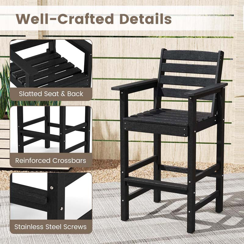 29" Patio Adirondack Bar Chairs Set of 2/4, HDPE Bar Height Chairs with Wide Armrests & Footrest, Outdoor High-Top Slatted Bar Chairs with Backrest