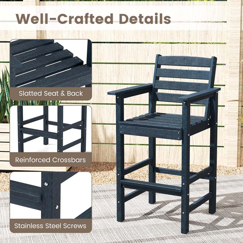 29" Patio Adirondack Bar Chairs Set of 2/4, HDPE Bar Height Chairs with Wide Armrests & Footrest, Outdoor High-Top Slatted Bar Chairs with Backrest