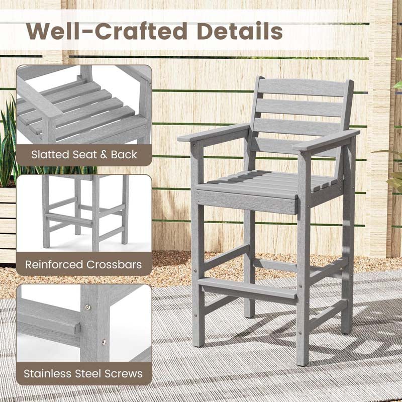 29" Patio Adirondack Bar Chairs Set of 2/4, HDPE Bar Height Chairs with Wide Armrests & Footrest, Outdoor High-Top Slatted Bar Chairs with Backrest