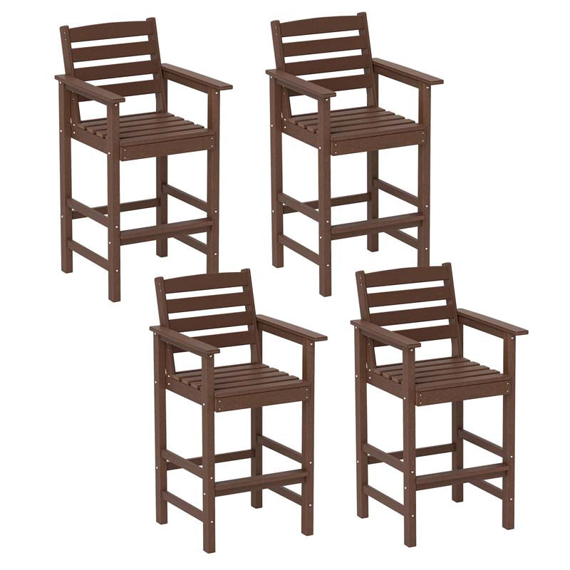Adirondack Bar Chairs Set of 2/4, 29" HDPE Bar Height Outdoor Stools w/ Backrest & Footrest, All-Weather Backyard Patio High-Top Chairs