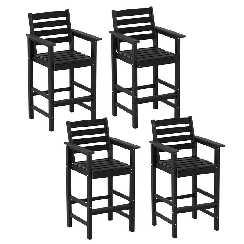Adirondack Bar Chairs Set of 2/4, 29" HDPE Bar Height Outdoor Stools w/ Backrest & Footrest, All-Weather Backyard Patio High-Top Chairs