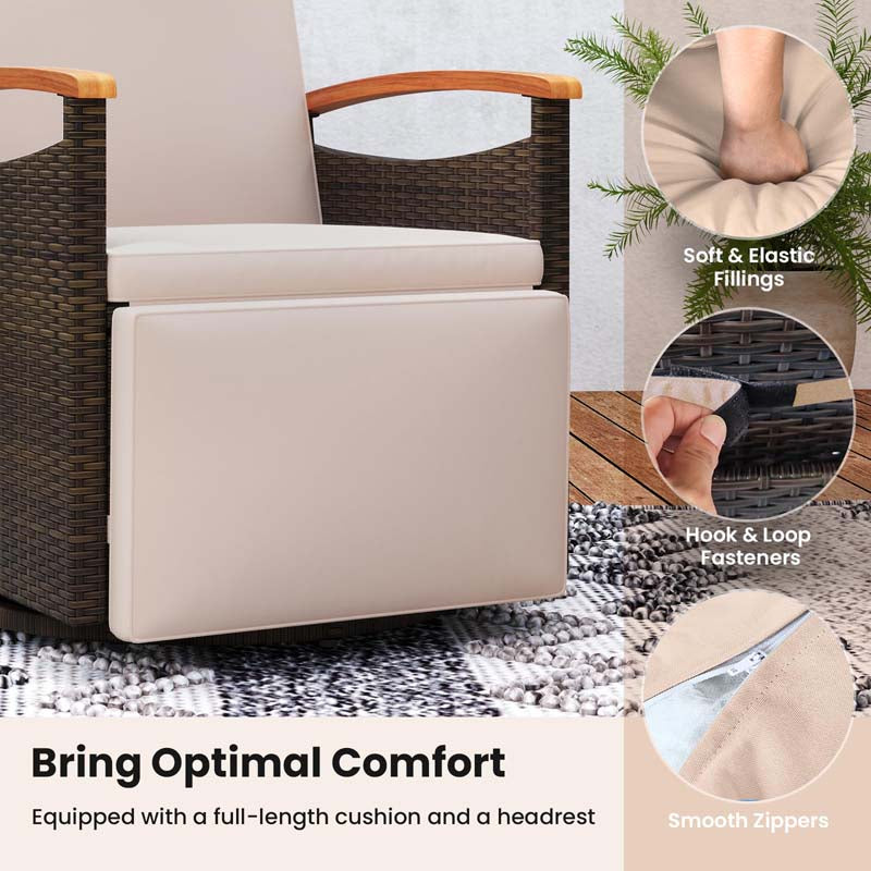 Outdoor Rattan 360° Swivel Recliner Chair, Patio Wicker Chaise Lounge Chair with Adjustable Backrest & Footrest, Flip Side Table & Cushions