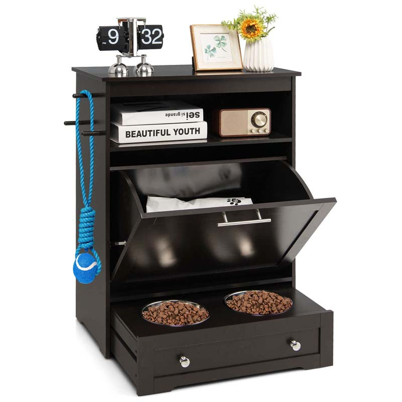 Pet Feeder Station with Stainless Steel Bowl-Coffee