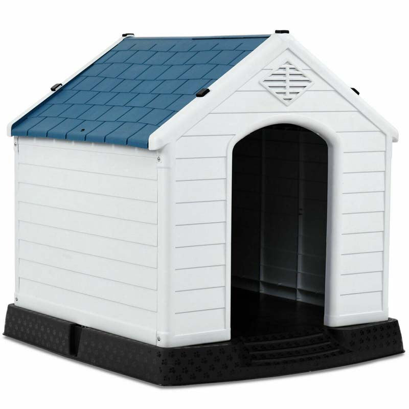 Waterproof Plastic Dog House with Elevated Floor & Air Vents for Small & Medium Dogs, Indoor Outdoor Dog Kennel Cat House Feeding Station
