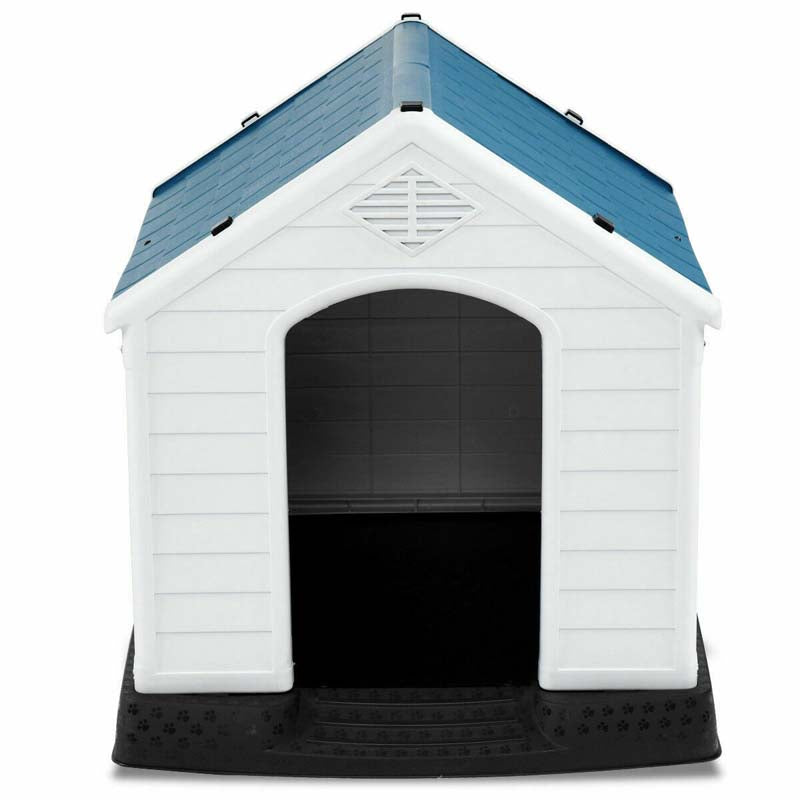 Waterproof Plastic Dog House with Elevated Floor & Air Vents for Small & Medium Dogs, Indoor Outdoor Dog Kennel Cat House Feeding Station
