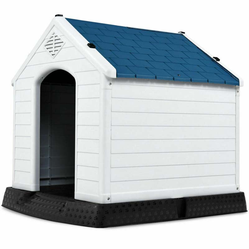 Waterproof Plastic Dog House with Elevated Floor & Air Vents for Small & Medium Dogs, Indoor Outdoor Dog Kennel Cat House Feeding Station