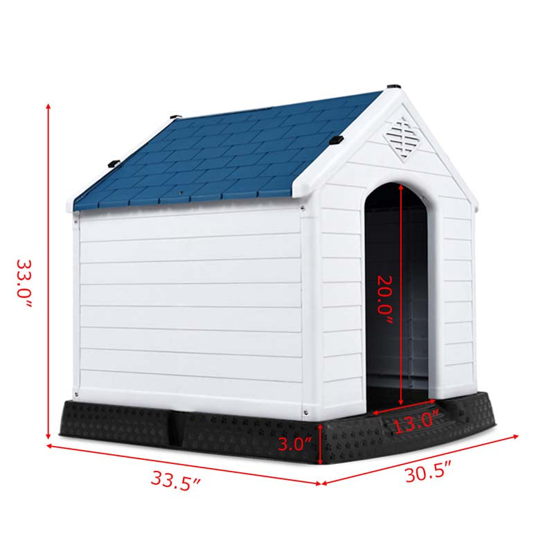 Waterproof Plastic Dog House with Elevated Floor & Air Vents for Small & Medium Dogs, Indoor Outdoor Dog Kennel Cat House Feeding Station