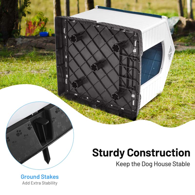 Waterproof Plastic Dog House with Elevated Floor & Air Vents for Small & Medium Dogs, Indoor Outdoor Dog Kennel Cat House Feeding Station