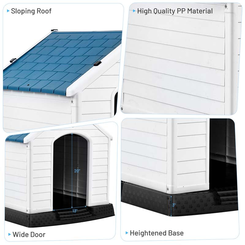 Waterproof Plastic Dog House with Elevated Floor & Air Vents for Small & Medium Dogs, Indoor Outdoor Dog Kennel Cat House Feeding Station