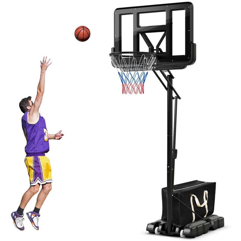 8-10FT 5-Level Height Adjustable Basketball Goal Stand with 44" Backboard, Portable Basketball Hoop Outdoor Indoor