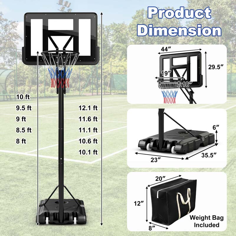 8-10FT 5-Level Height Adjustable Basketball Goal Stand with 44" Backboard, Portable Basketball Hoop Outdoor Indoor