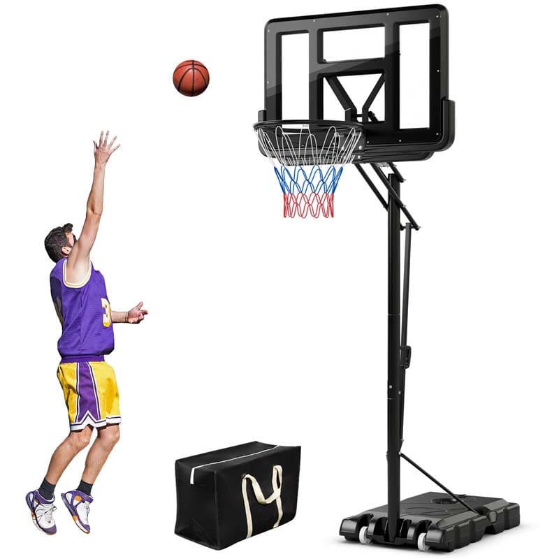 8-10FT 5-Level Height Adjustable Basketball Goal Stand with 44" Backboard, Portable Basketball Hoop Outdoor Indoor