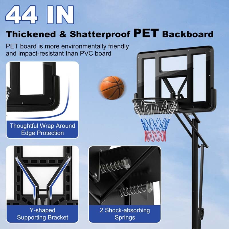 8-10FT 5-Level Height Adjustable Basketball Goal Stand with 44" Backboard, Portable Basketball Hoop Outdoor Indoor