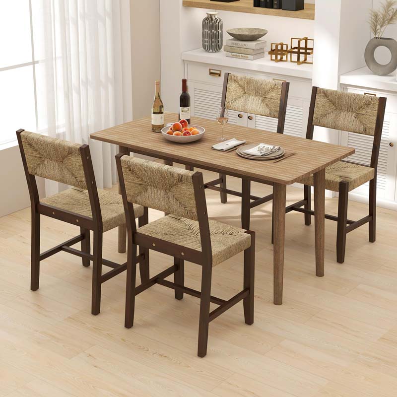 Wooden Dining Chairs Set of 2/4, Boho Farmhouse Cane Chairs w/ Seagrass Weave RattanBackrest & Seat, Armless Accent Chairs for Kitchen Dining Room