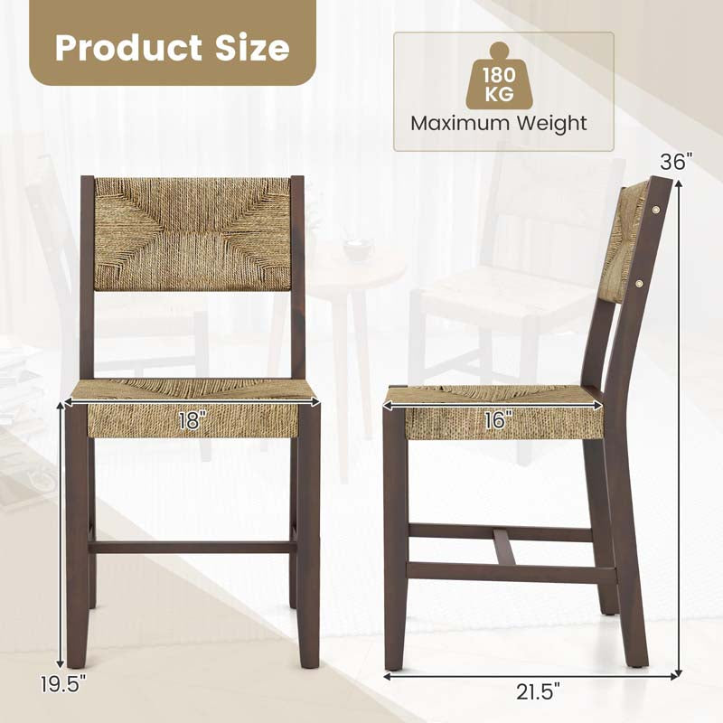 Wooden Dining Chairs Set of 2/4, Boho Farmhouse Cane Chairs w/ Seagrass Weave RattanBackrest & Seat, Armless Accent Chairs for Kitchen Dining Room