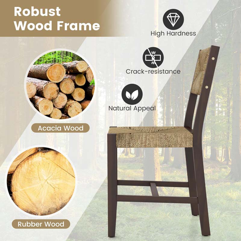 Wooden Dining Chairs Set of 2/4, Boho Farmhouse Cane Chairs w/ Seagrass Weave RattanBackrest & Seat, Armless Accent Chairs for Kitchen Dining Room