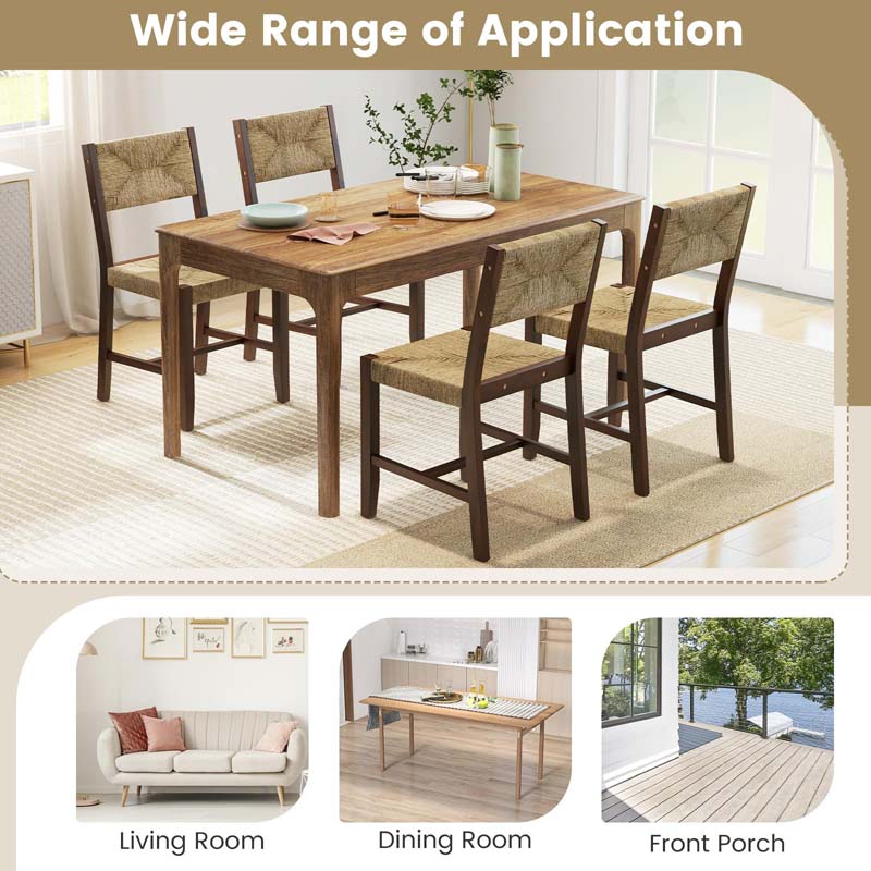 Wooden Dining Chairs Set of 2/4, Boho Farmhouse Cane Chairs w/ Seagrass Weave RattanBackrest & Seat, Armless Accent Chairs for Kitchen Dining Room