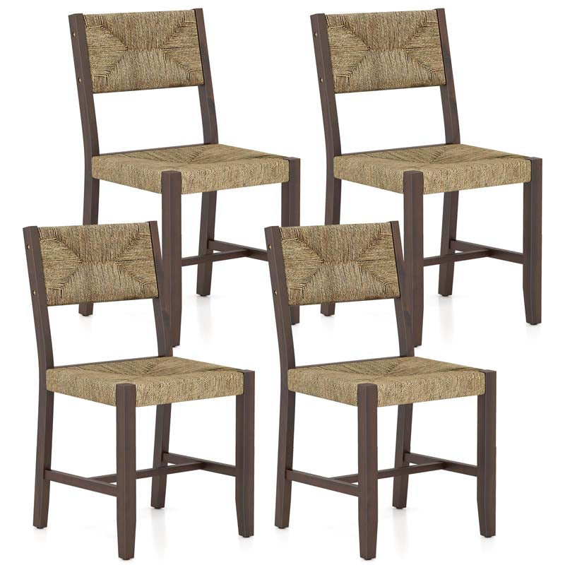 Rubber & Acacia Wood Rattan Dining Chairs with Woven Seaweed Backrest & Seat, Farmhouse Cane Side Chairs for Kitchen Dining Room