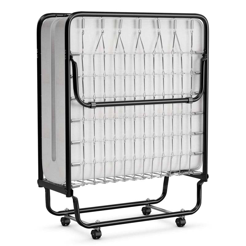 75" x 31" Rollaway Folding Bed with 4" Memory Foam Mattress, Portable Fold Up Guest Bed with Metal Frame and Wheels