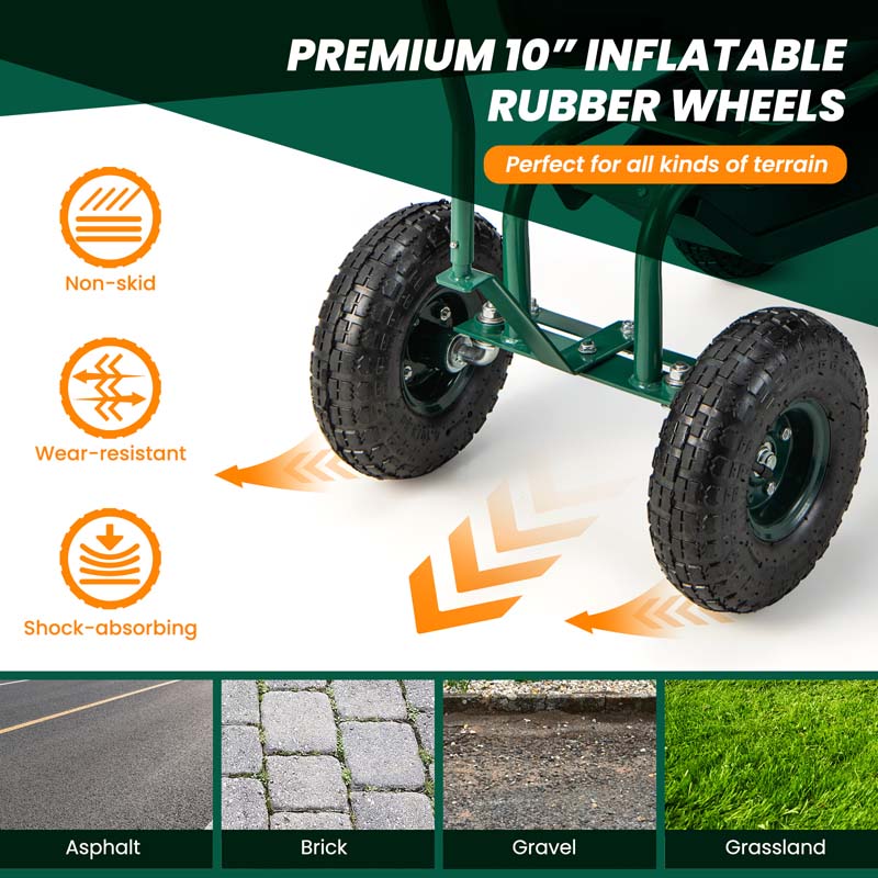 Rolling Garden Cart Workseat Garden Scooter with 360 Degree Swivel Cushioned Seat & Tool Storage, 2 Steering Handles