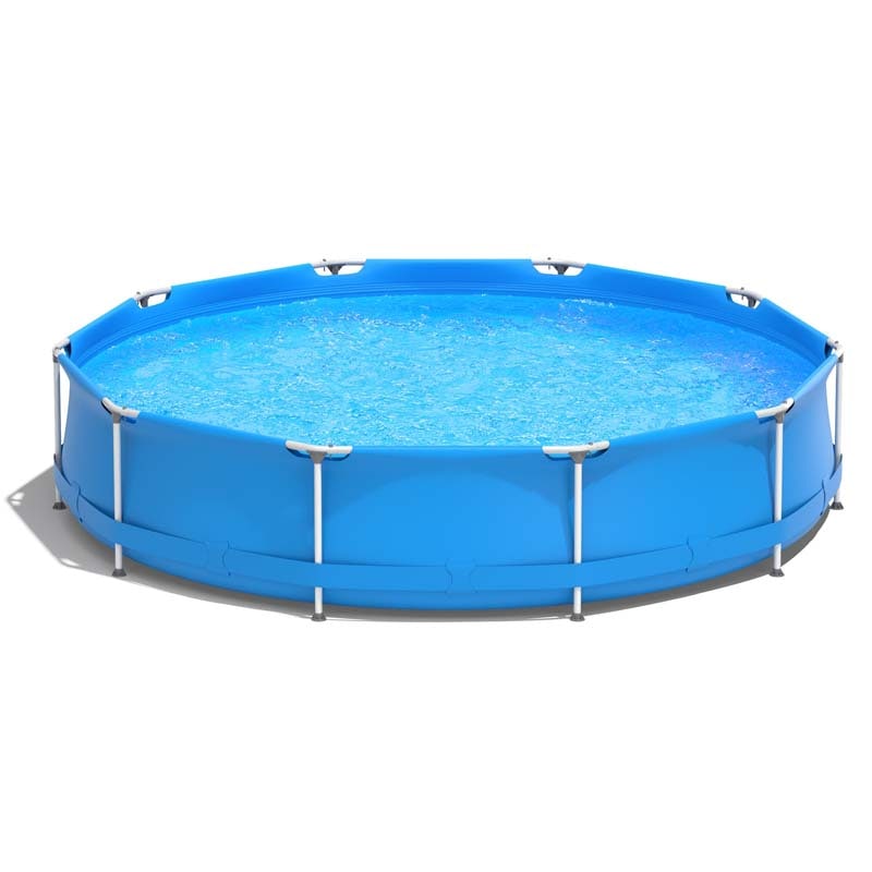 12 FT x 31.5 Inch Round Above Ground Swimming Pool with Pool Cover, CPSIA Certified Outdoor Steel Frame Pool for Backyard, Garden, Patio
