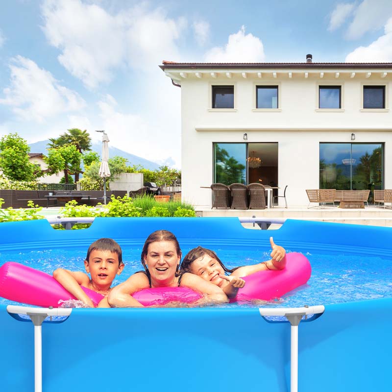 12 FT x 31.5 Inch Round Above Ground Swimming Pool with Pool Cover, CPSIA Certified Outdoor Steel Frame Pool for Backyard, Garden, Patio