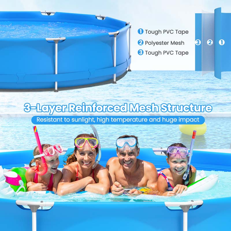 12 FT x 31.5 Inch Round Above Ground Swimming Pool with Pool Cover, CPSIA Certified Outdoor Steel Frame Pool for Backyard, Garden, Patio