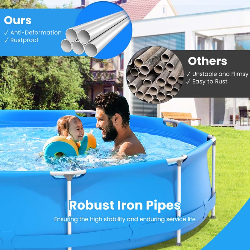 12 FT x 31.5 Inch Round Above Ground Swimming Pool with Pool Cover, CPSIA Certified Outdoor Steel Frame Pool for Backyard, Garden, Patio