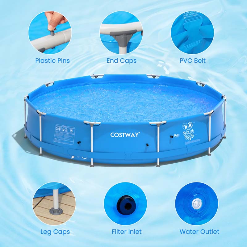 12 FT x 31.5 Inch Round Above Ground Swimming Pool with Pool Cover, CPSIA Certified Outdoor Steel Frame Pool for Backyard, Garden, Patio