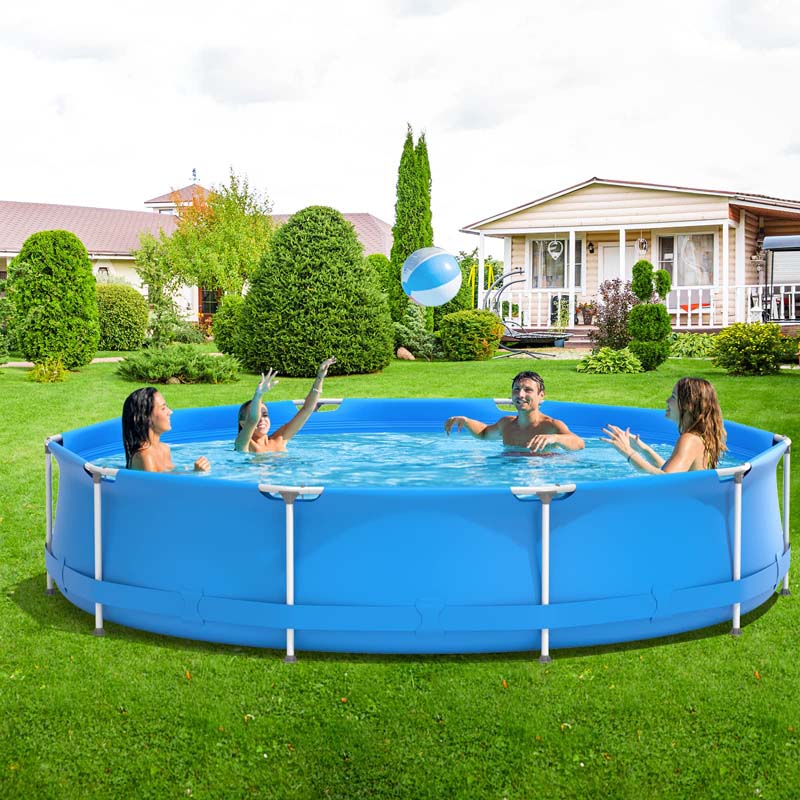 12 FT x 31.5 Inch Round Above Ground Swimming Pool with Pool Cover, CPSIA Certified Outdoor Steel Frame Pool