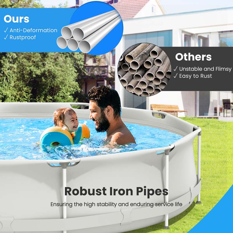 12 FT x 31.5 Inch Round Above Ground Swimming Pool with Pool Cover, CPSIA Certified Outdoor Steel Frame Pool for Backyard, Garden, Patio