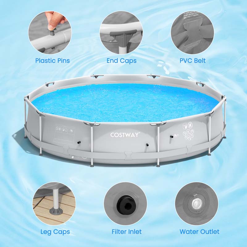 12 FT x 31.5 Inch Round Above Ground Swimming Pool with Pool Cover, CPSIA Certified Outdoor Steel Frame Pool for Backyard, Garden, Patio