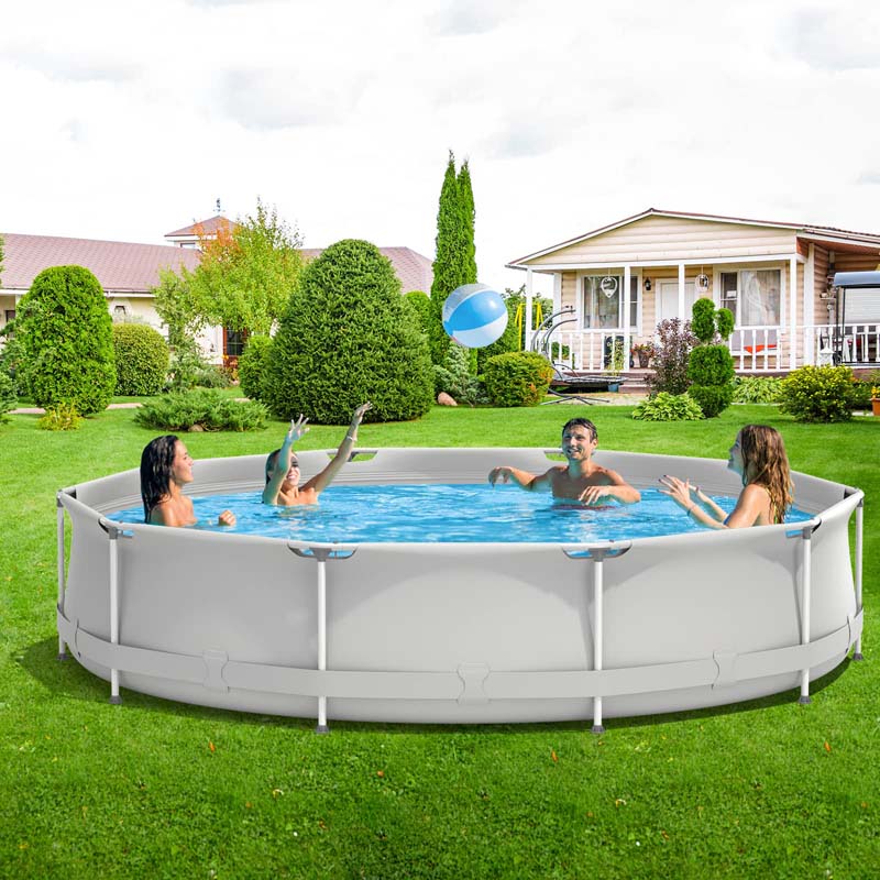 12 FT x 31.5 Inch Round Above Ground Swimming Pool with Pool Cover, CPSIA Certified Outdoor Steel Frame Pool for Backyard, Garden, Patio