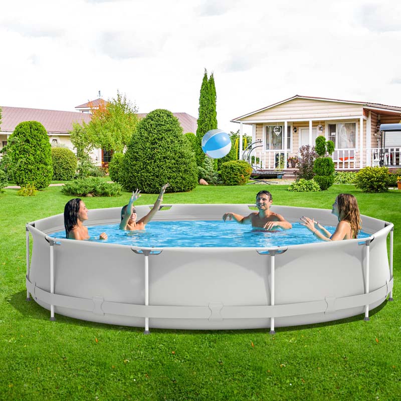 12 FT x 31.5 Inch Round Above Ground Swimming Pool with Pool Cover, CPSIA Certified Outdoor Steel Frame Pool