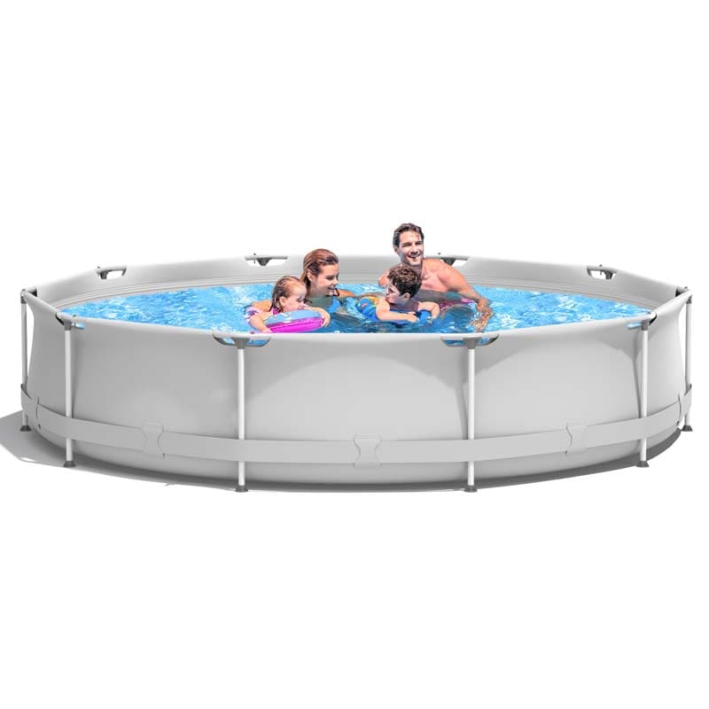 12 FT x 31.5 Inch Round Above Ground Swimming Pool with Pool Cover, CPSIA Certified Outdoor Steel Frame Pool for Backyard, Garden, Patio