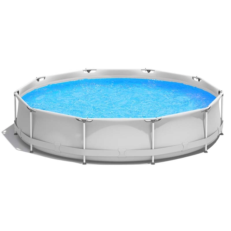 12 FT x 31.5 Inch Round Above Ground Swimming Pool with Pool Cover, CPSIA Certified Outdoor Steel Frame Pool for Backyard, Garden, Patio