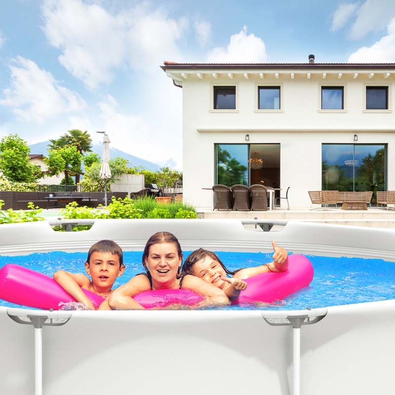 12 FT x 31.5 Inch Round Above Ground Swimming Pool with Pool Cover, CPSIA Certified Outdoor Steel Frame Pool for Backyard, Garden, Patio
