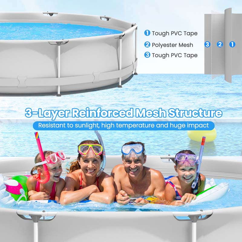 12 FT x 31.5 Inch Round Above Ground Swimming Pool with Pool Cover, CPSIA Certified Outdoor Steel Frame Pool for Backyard, Garden, Patio