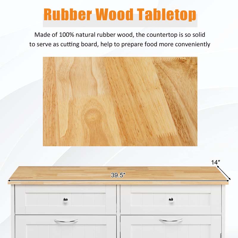 Tilt-Out Trash Cabinet with 2 Drawers, Adjustable Shelf & Pet-Proof Rubber Wood Top, Kitchen Storage Island for Dining Room & Recycle Bins