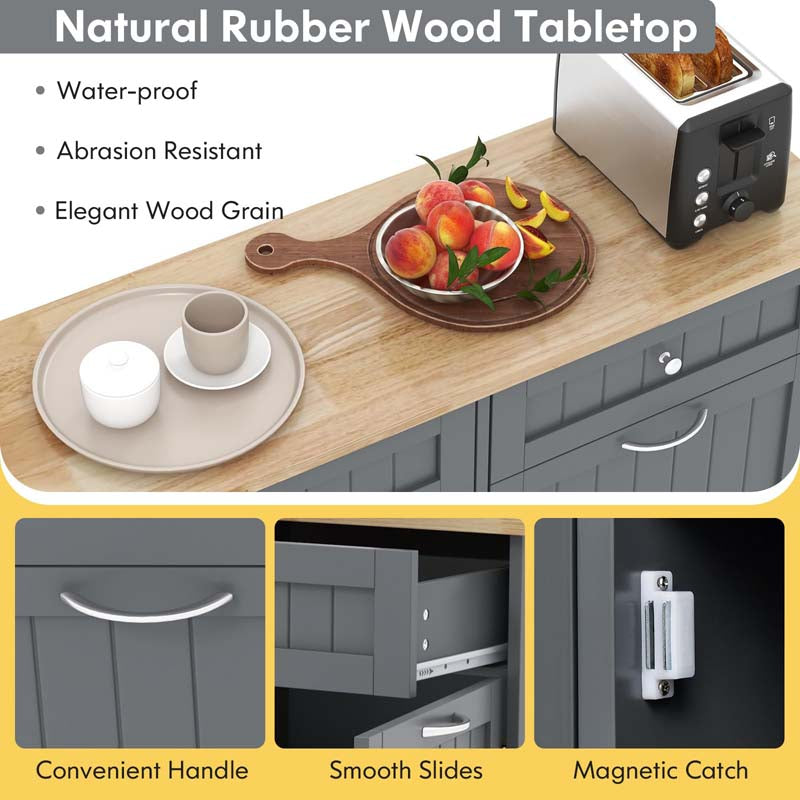 Tilt-Out Trash Cabinet with 2 Drawers, Adjustable Shelf & Pet-Proof Rubber Wood Top, Kitchen Storage Island for Dining Room & Recycle Bins