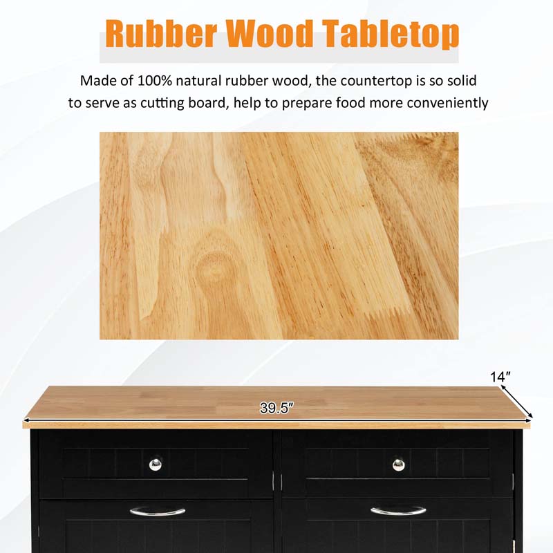 Tilt-Out Trash Cabinet with 2 Drawers, Adjustable Shelf & Pet-Proof Rubber Wood Top, Kitchen Storage Island for Dining Room & Recycle Bins