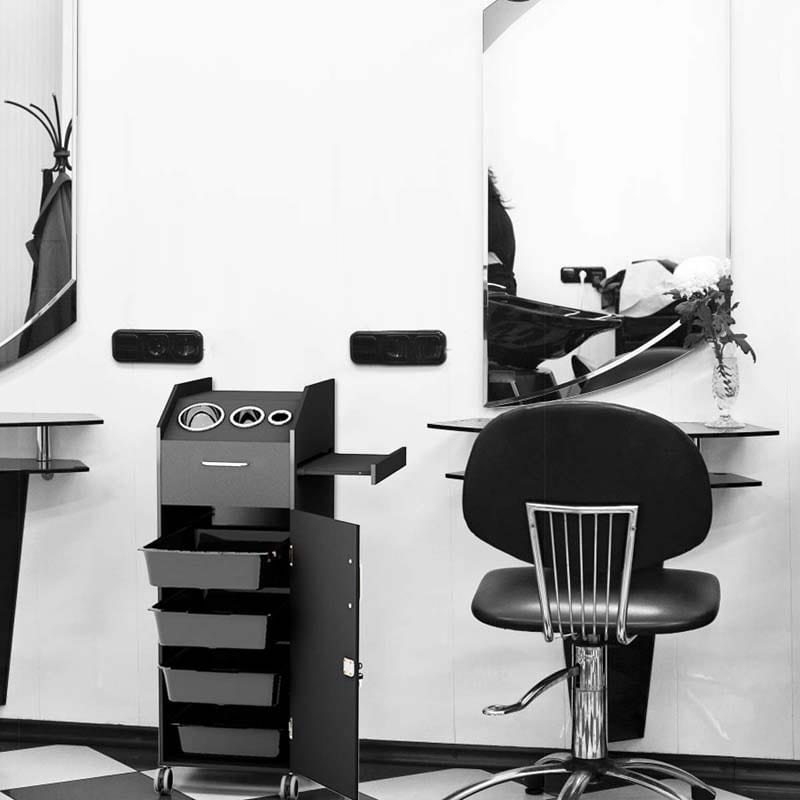 Salon Rolling Trolley Cart with 4 Lockable Drawers, Side Tray & Hair Dryer Holders, Mobile Beauty Salon Station for Spa, Barber, Manicure