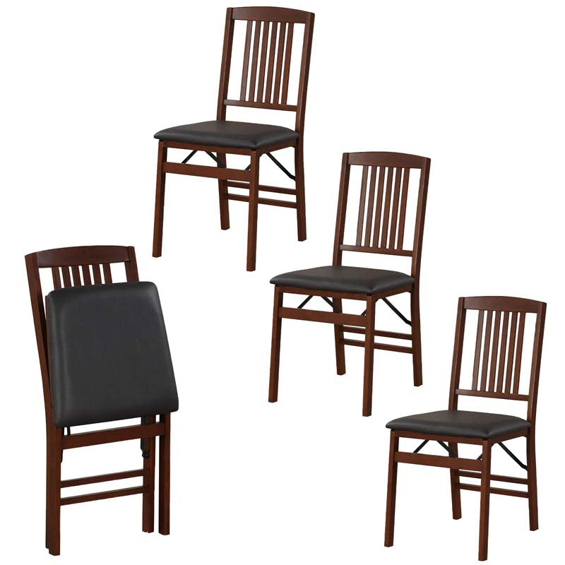 Folding Dining Chairs Set of 2/4, Solid Wood Armless Side Kitchen Chairs with Padded Seat & Max Load 400Lbs, No Assembly for Apartment Living Room